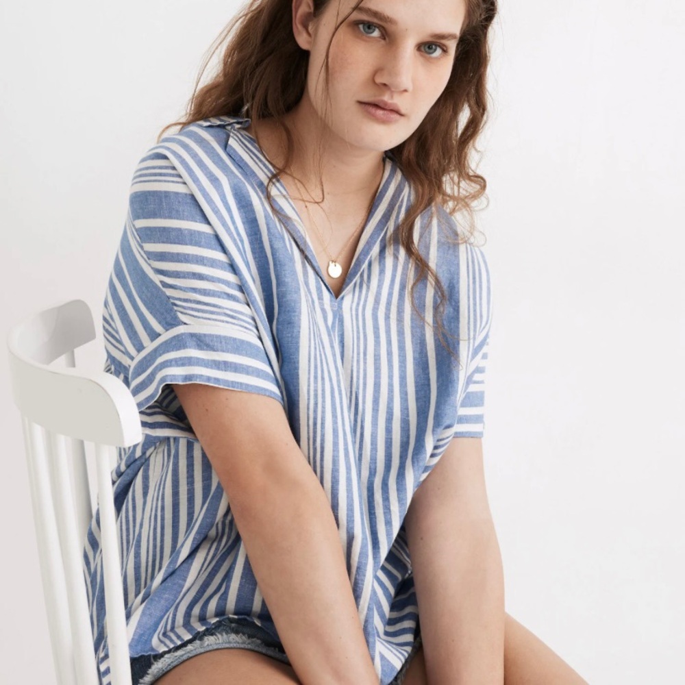 Madewell Courier Button-Back Shirt in Hinsdale Stripe size 3X PLUS SIZE